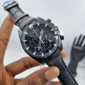 Luxury Black Chronograph Leather Watch – Cartier Inspired