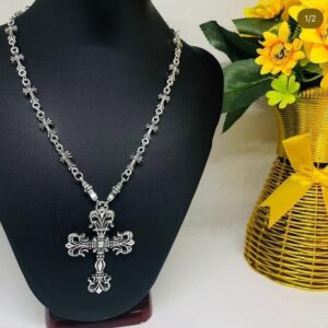 Gothic Silver Cross Pendant Necklace