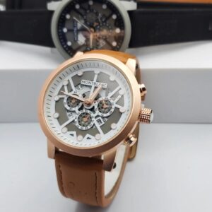 Montblanc Rose Gold Leather Watch - White Dial