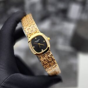 Patek Philippe Black Diamond Dial with Gold Chain Watch