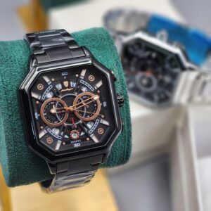 Poedagar Black Rose Gold Chronograph Men's Watch