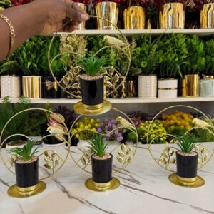 Gold Circular Bird & Foliage Planters