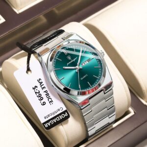 POEDAGAR Emerald Green Quartz Stainless Steel Watch