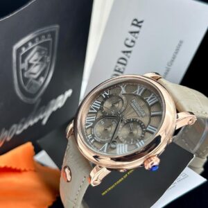 POEDAGAR Rose Gold Chronograph Leather Watch